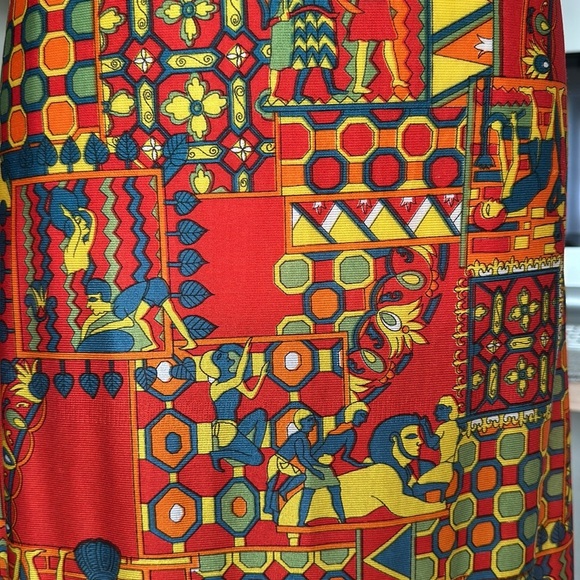 Vintage 60s Joni Apple Egyptian Revival Maxi Psychedelic Boho Tribal Print - Picture 5 of 17